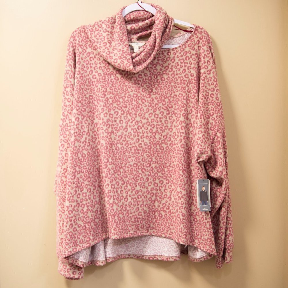 TERRA & Sky Pink Leopard Print Open Shoulder Sweater 4X